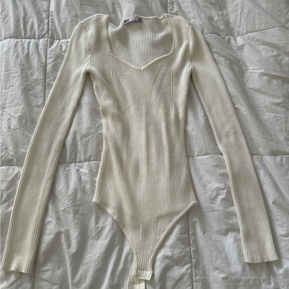 Juniors' SO® Ribbed Sweetheart Neckline Bodysuit XS white/creme going-out/formal